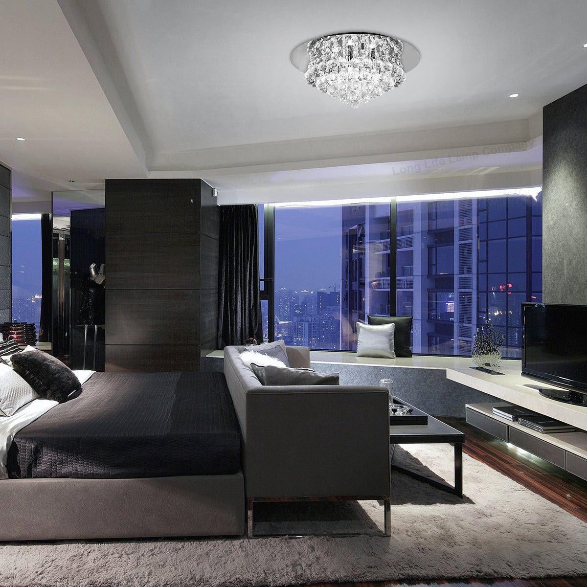 Modern Elegant Round Crystal Chandelier Reflective Silver Base - Energy Light Bulbs - Free delivery on all orders