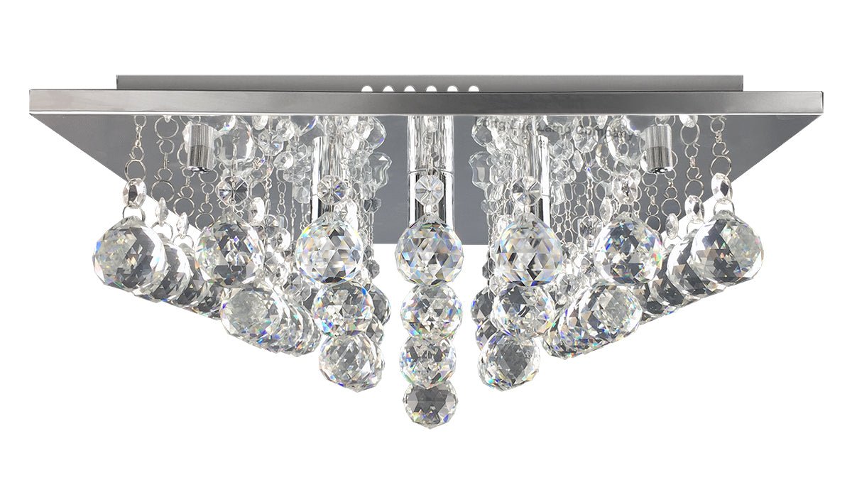 Modern Elegant Square Chandelier Ceiling Light Crystal Droplets Chrome Base - Energy Light Bulbs - Free delivery on all orders