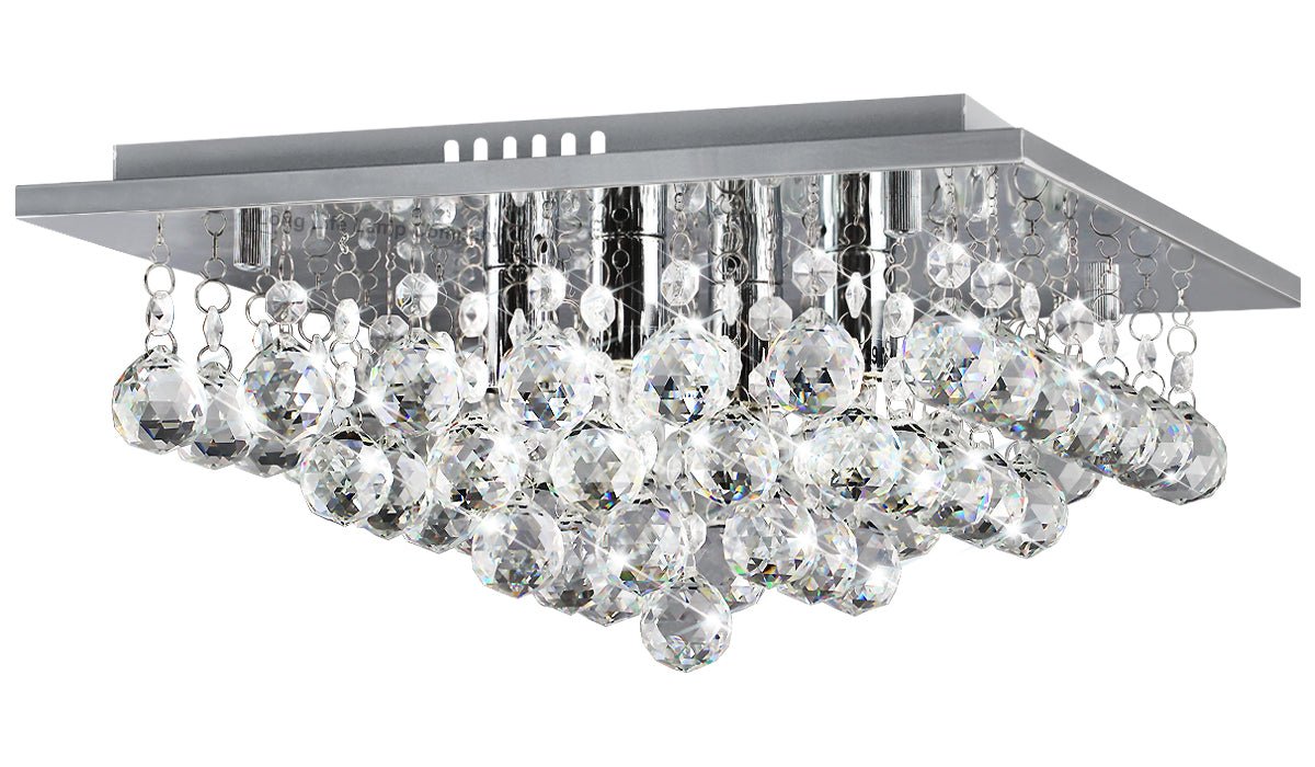 Modern Elegant Square Chandelier Ceiling Light Crystal Droplets Chrome Base - Energy Light Bulbs - Free delivery on all orders