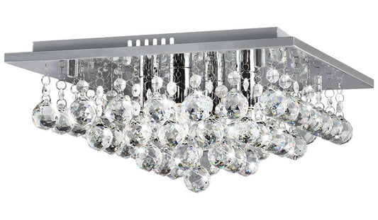 Modern Elegant Square Chandelier Ceiling Light Crystal Droplets Chrome Base - Energy Light Bulbs - Free delivery on all orders