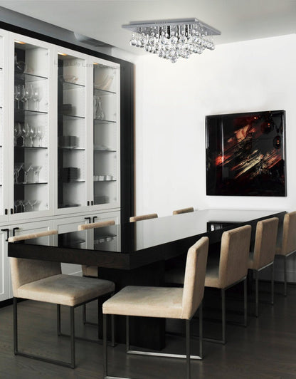Modern Elegant Square Chandelier Ceiling Light Crystal Droplets Chrome Base - Energy Light Bulbs - Free delivery on all orders