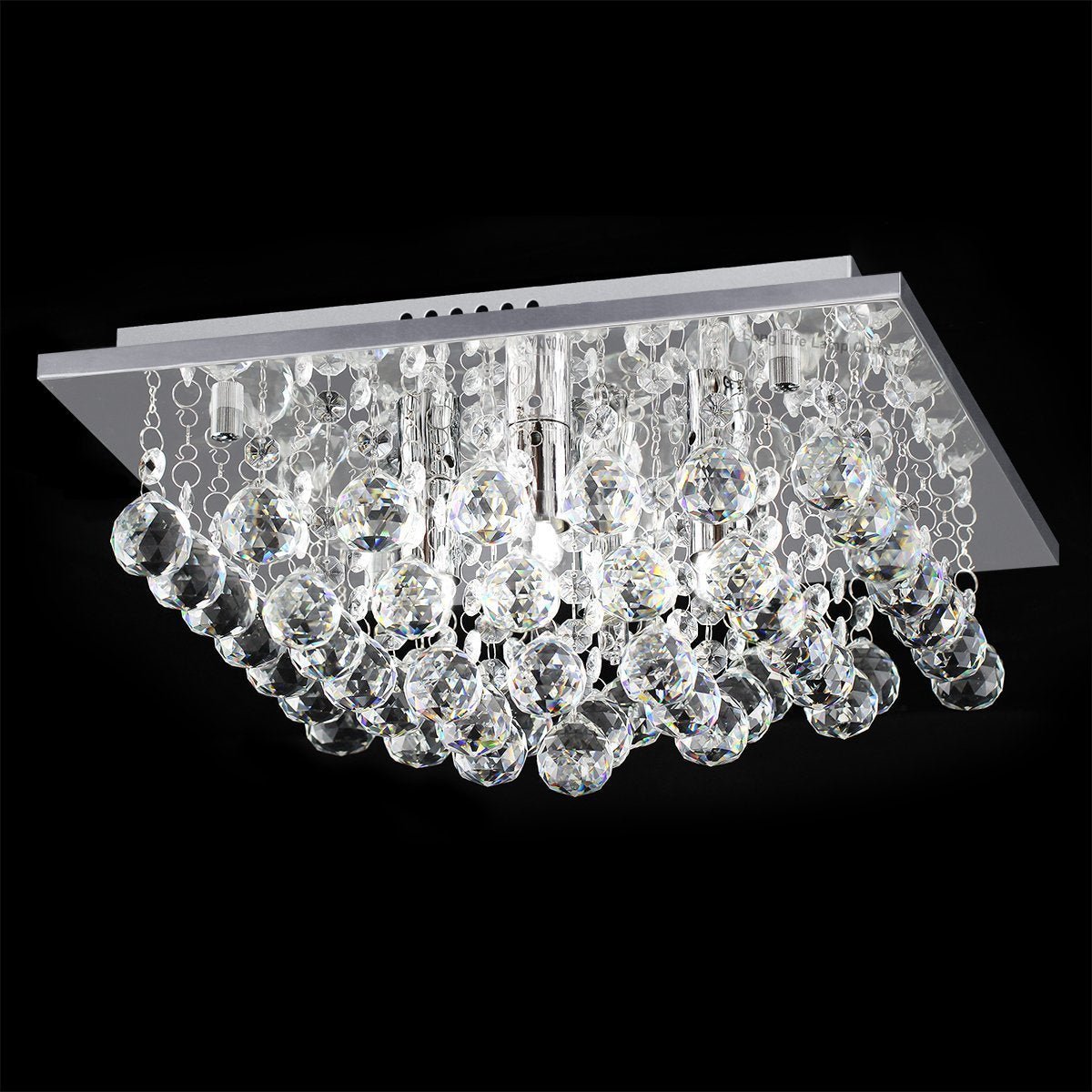 Modern Elegant Square Chandelier Ceiling Light Crystal Droplets Chrome Base - Energy Light Bulbs - Free delivery on all orders