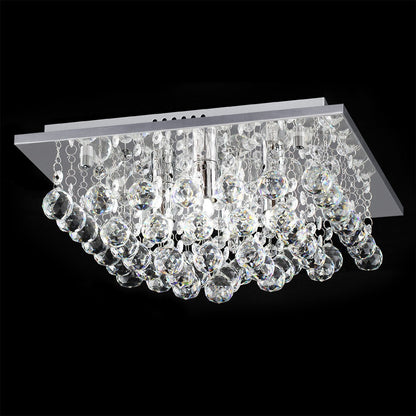 Modern Elegant Square Chandelier Ceiling Light Crystal Droplets Chrome Base - Energy Light Bulbs - Free delivery on all orders
