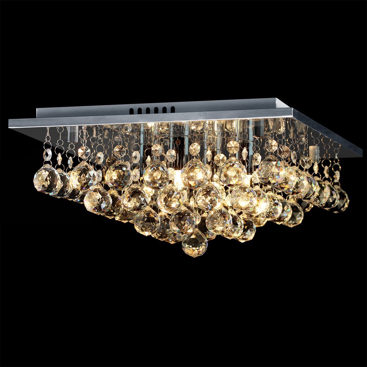 Modern Elegant Square Chandelier Ceiling Light Crystal Droplets Chrome Base - Energy Light Bulbs - Free delivery on all orders