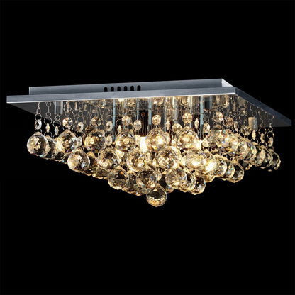 Modern Elegant Square Chandelier Ceiling Light Crystal Droplets Chrome Base - Energy Light Bulbs - Free delivery on all orders