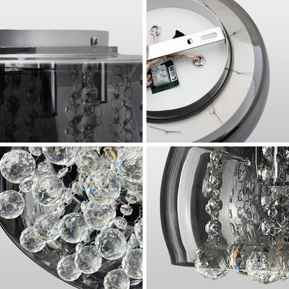 Modern Flush Mount Crystal Ceiling Light Round Glass Ceiling Lamp Shade Smoked Grey - Energy Light Bulbs - Free delivery on all orders
