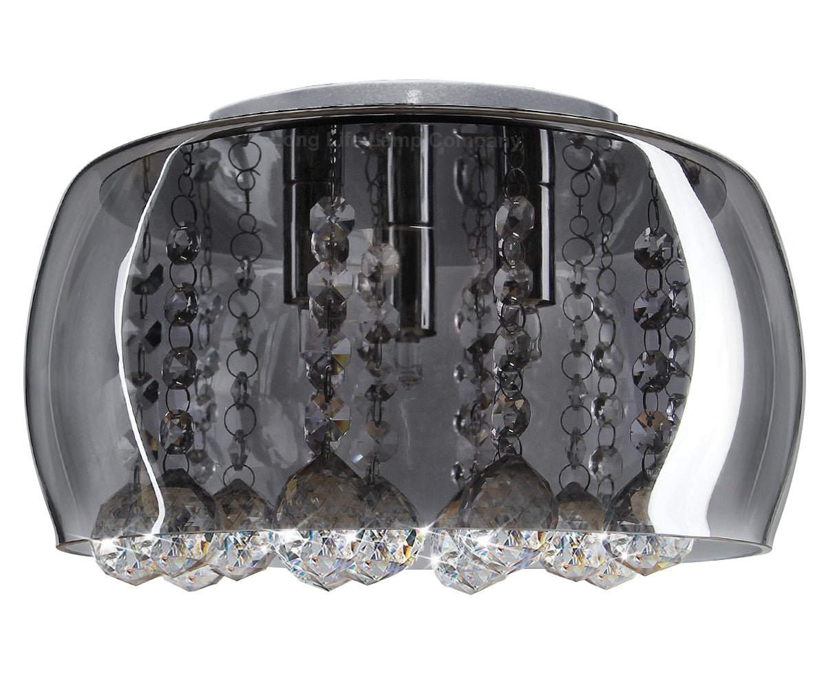Modern Flush Mount Crystal Ceiling Light Round Glass Ceiling Lamp Shade Smoked Grey - Energy Light Bulbs - Free delivery on all orders