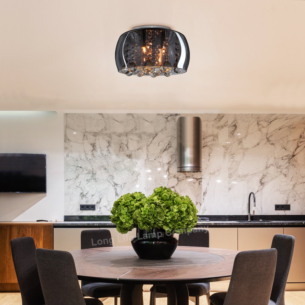 Modern Flush Mount Crystal Ceiling Light Round Glass Ceiling Lamp Shade Smoked Grey - Energy Light Bulbs - Free delivery on all orders