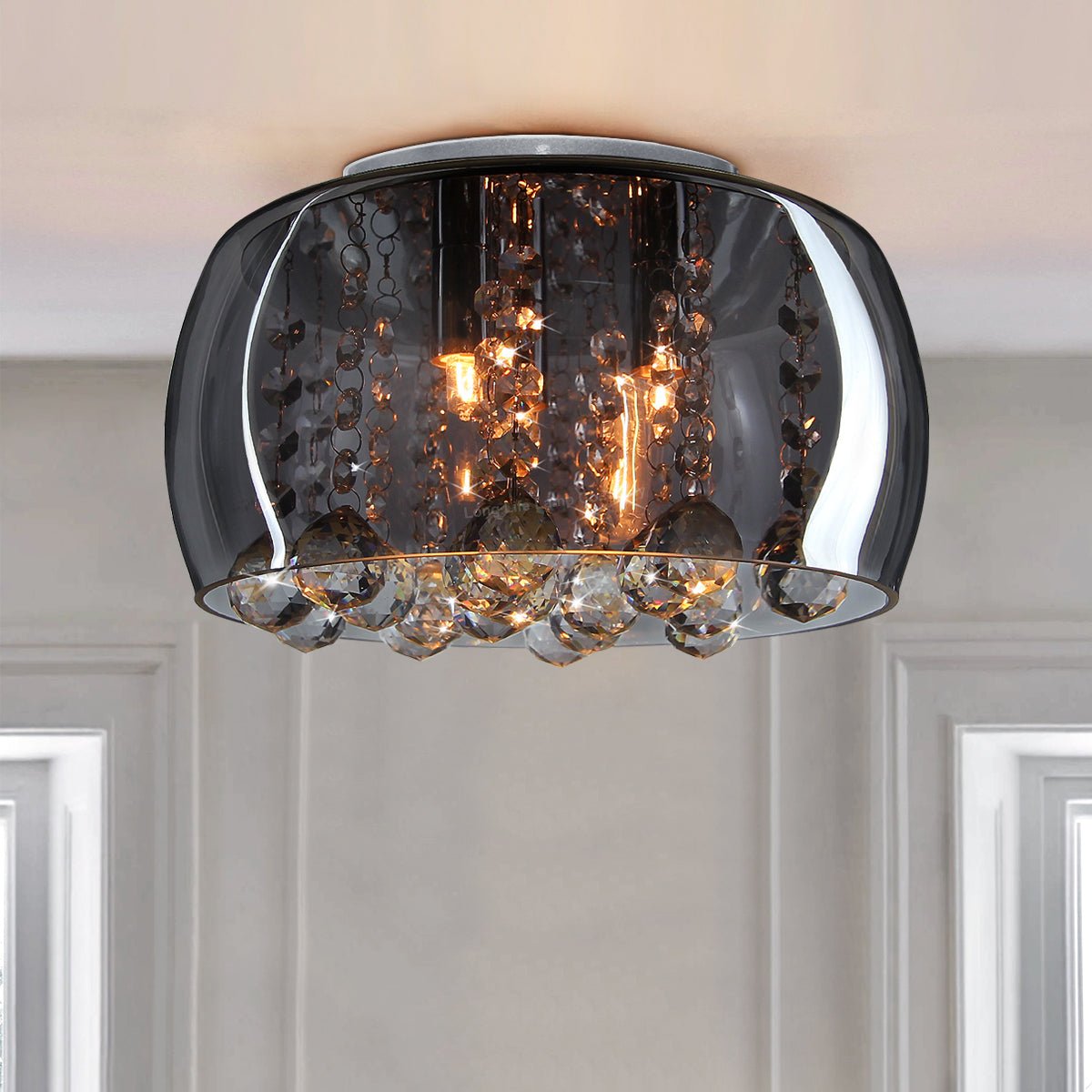 Modern Flush Mount Crystal Ceiling Light Round Glass Ceiling Lamp Shade Smoked Grey - Energy Light Bulbs - Free delivery on all orders