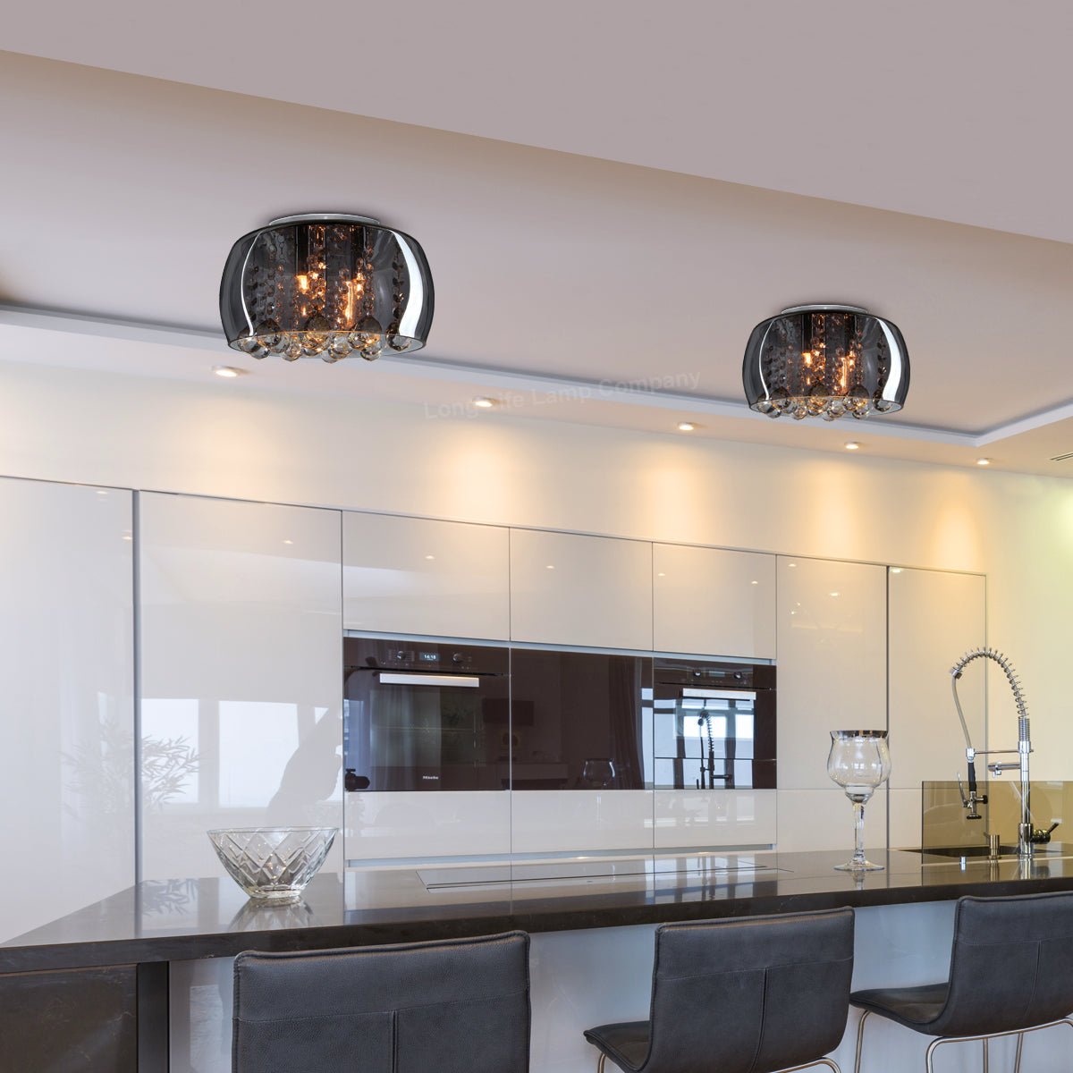 Modern Flush Mount Crystal Ceiling Light Round Glass Ceiling Lamp Shade Smoked Grey - Energy Light Bulbs - Free delivery on all orders