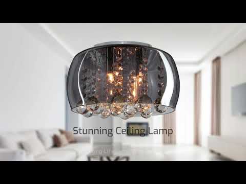 Modern Flush Mount Crystal Ceiling Light Round Glass Ceiling Lamp Shade Smoked Grey - Energy Light Bulbs - Free delivery on all orders