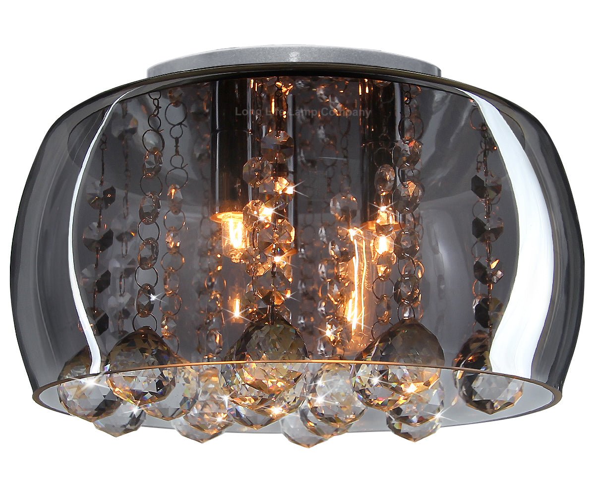 Modern Flush Mount Crystal Ceiling Light Round Glass Ceiling Lamp Shade Smoked Grey - Energy Light Bulbs - Free delivery on all orders