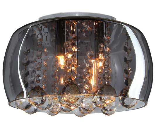 Modern Flush Mount Crystal Ceiling Light Round Glass Ceiling Lamp Shade Smoked Grey - Energy Light Bulbs - Free delivery on all orders