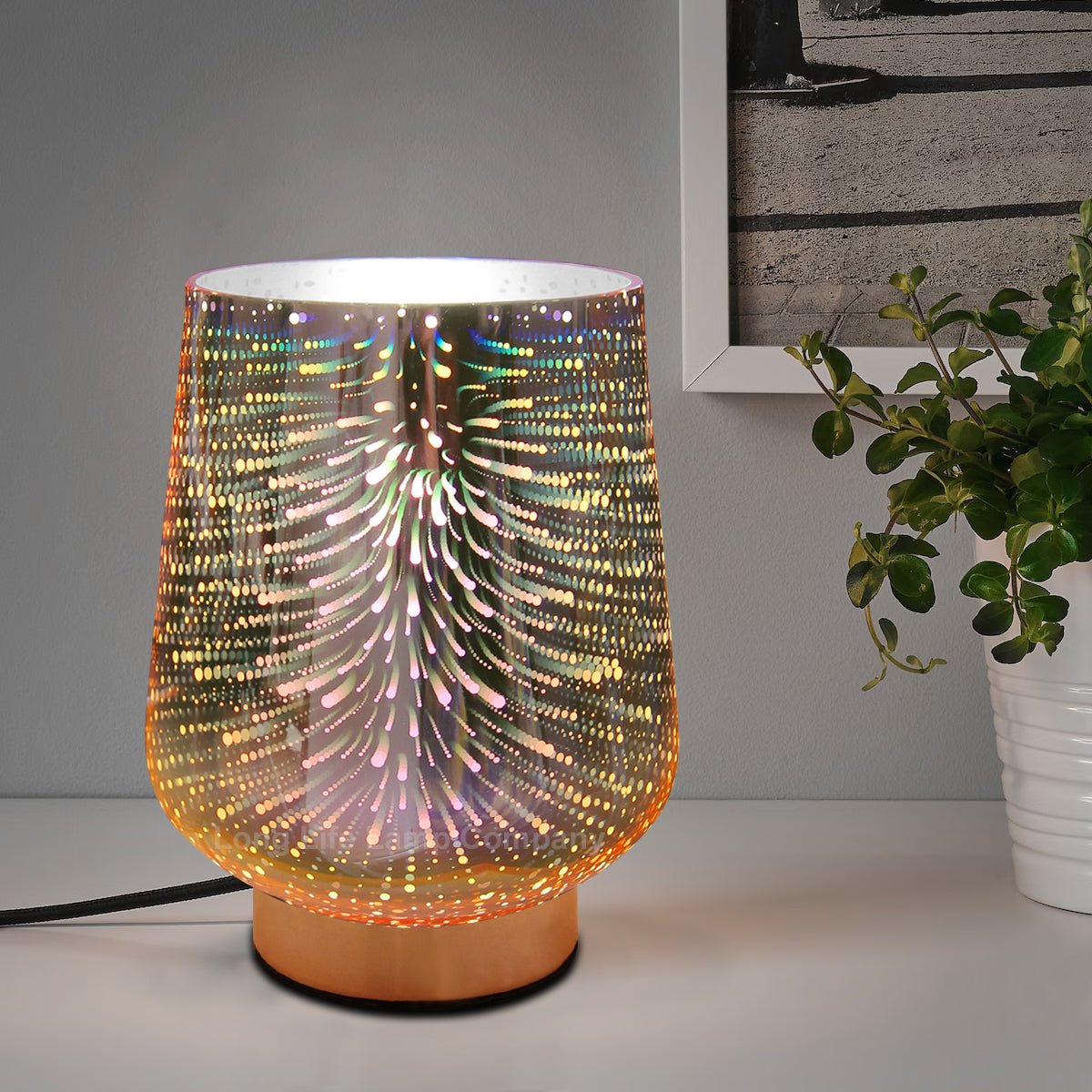 Modern Glass Table Lamp 3D Speckle Copper Finish - Energy Light Bulbs - Free delivery on all orders