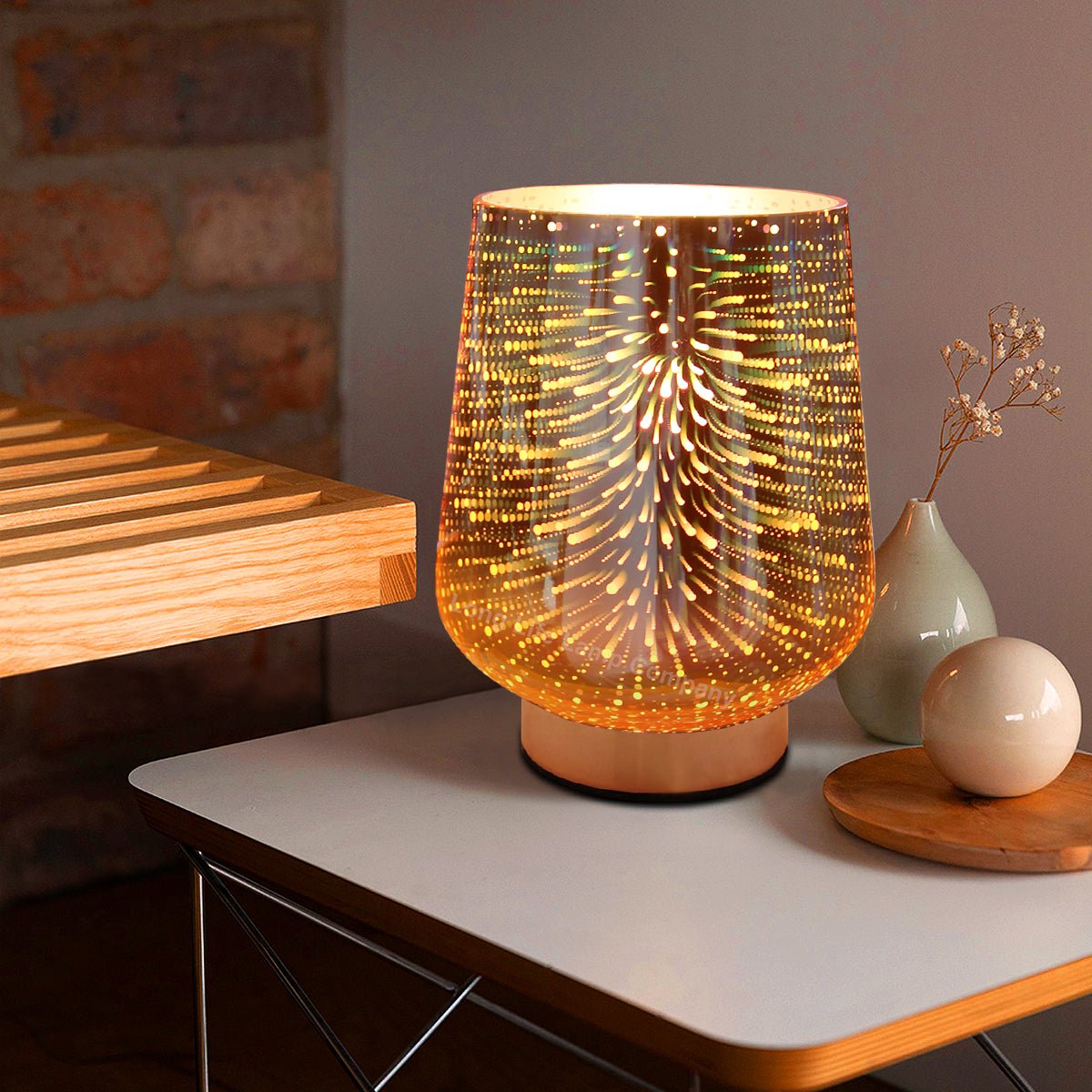 Modern Glass Table Lamp 3D Speckle Copper Finish - Energy Light Bulbs - Free delivery on all orders
