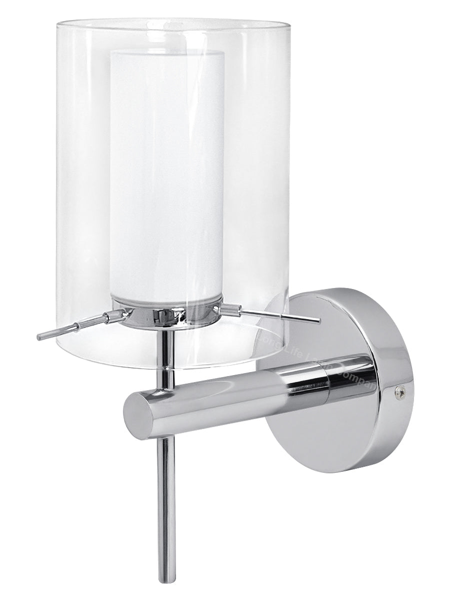 Modern Glass Wall Light Chrome Clear Glass Shade IP44 with G9 LED 5w Warm White - Energy Light Bulbs - Free delivery on all orders