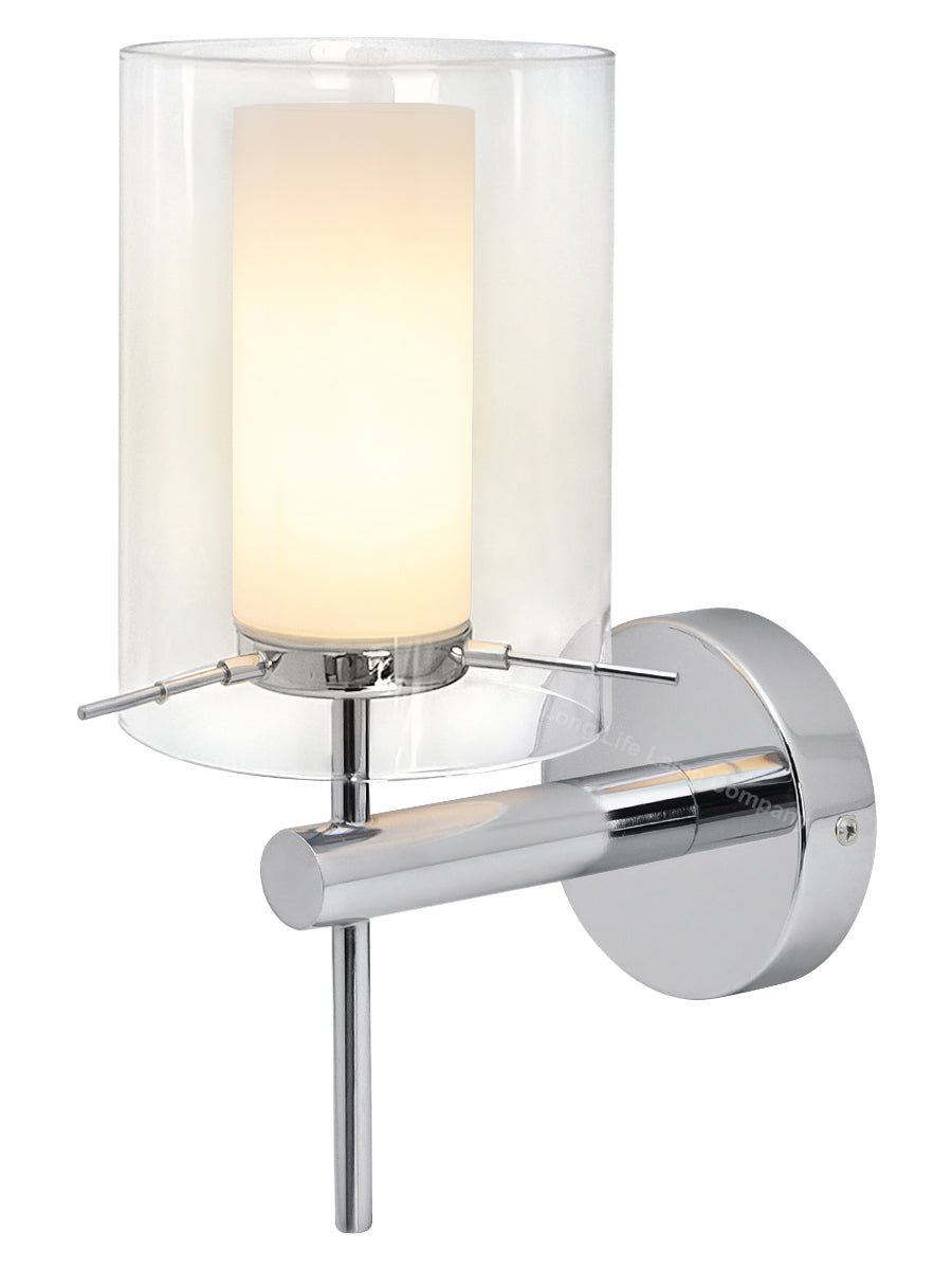 Modern Glass Wall Light Chrome Clear Glass Shade IP44 with G9 LED 5w Warm White - Energy Light Bulbs - Free delivery on all orders
