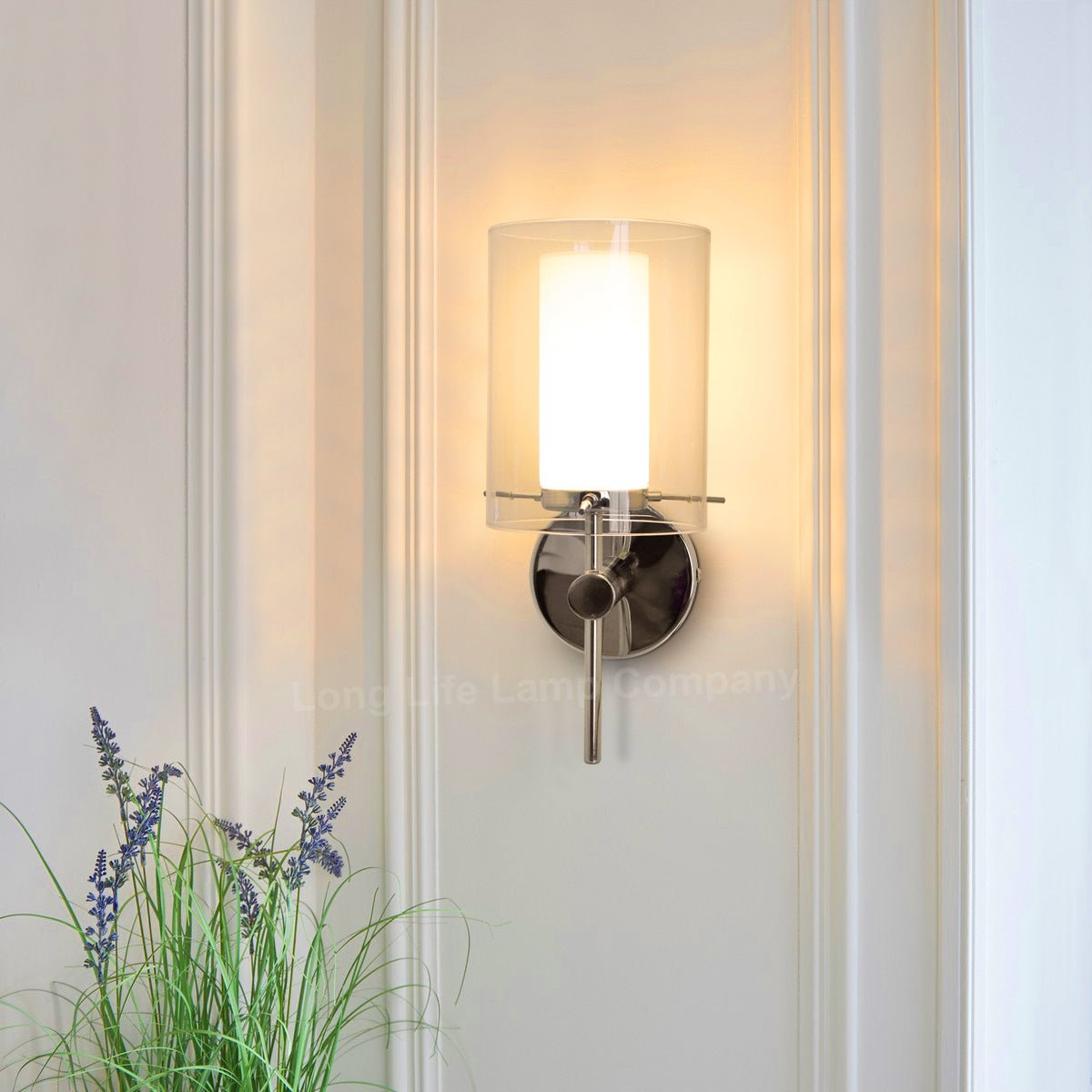 Modern Glass Wall Light Chrome Clear Glass Shade IP44 with G9 LED 5w Warm White - Energy Light Bulbs - Free delivery on all orders