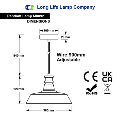 Modern Grey Ceiling Pendant Light Metal Lamp Shade M0092 - Free delivery on all orders