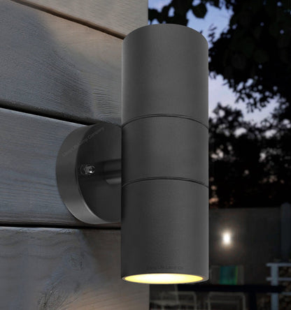 Modern GU10 Black Double Up Down Outdoor Stainless Steel Wall Light - Energy Light Bulbs - Free delivery on all orders