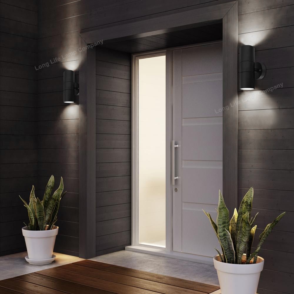 Modern GU10 Black Double Up Down Outdoor Stainless Steel Wall Light - Energy Light Bulbs - Free delivery on all orders