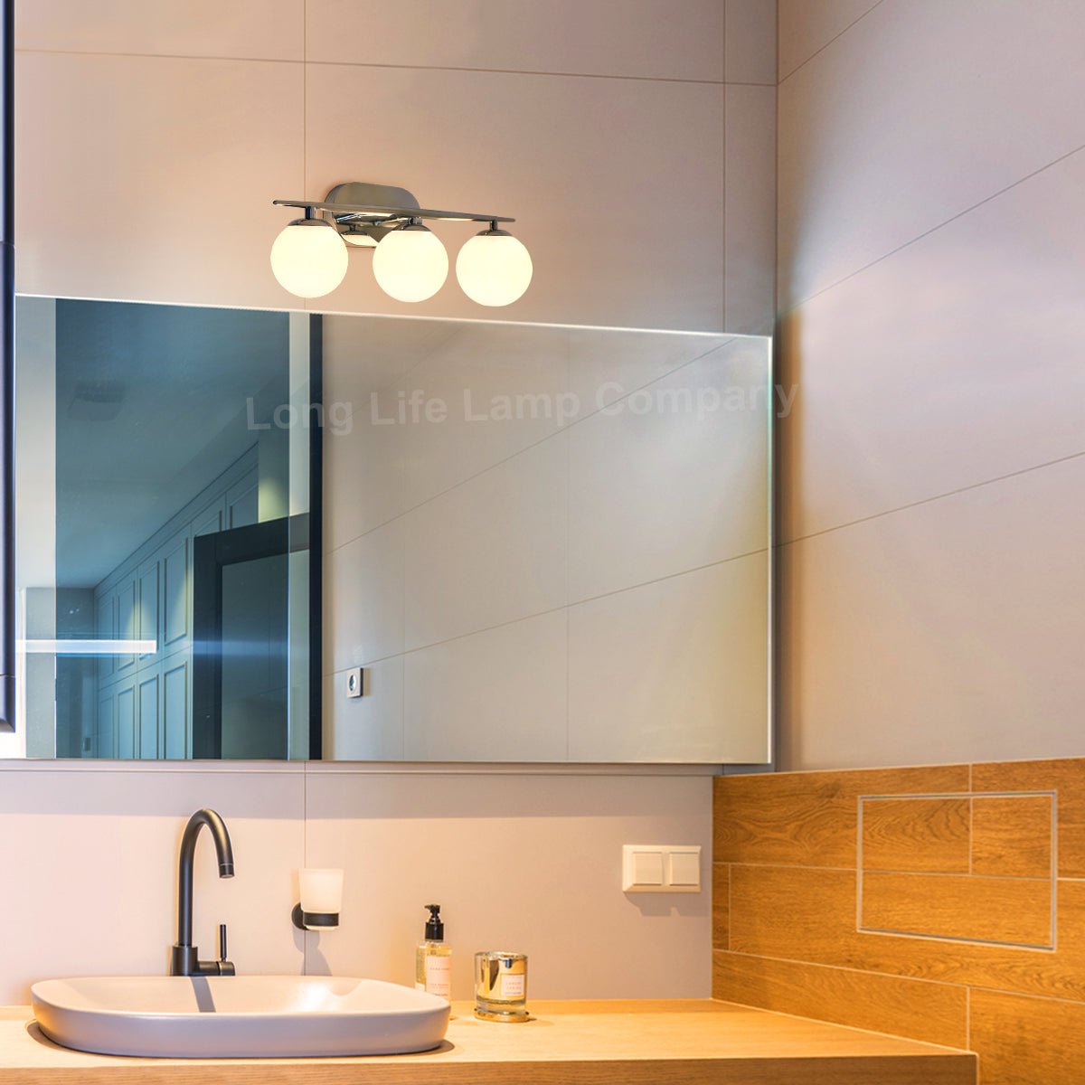 Modern Indoor 3 Frosted Glass Globe Scone Chrome Wall Light With LED G9 Warm White - Energy Light Bulbs - Free delivery on all orders