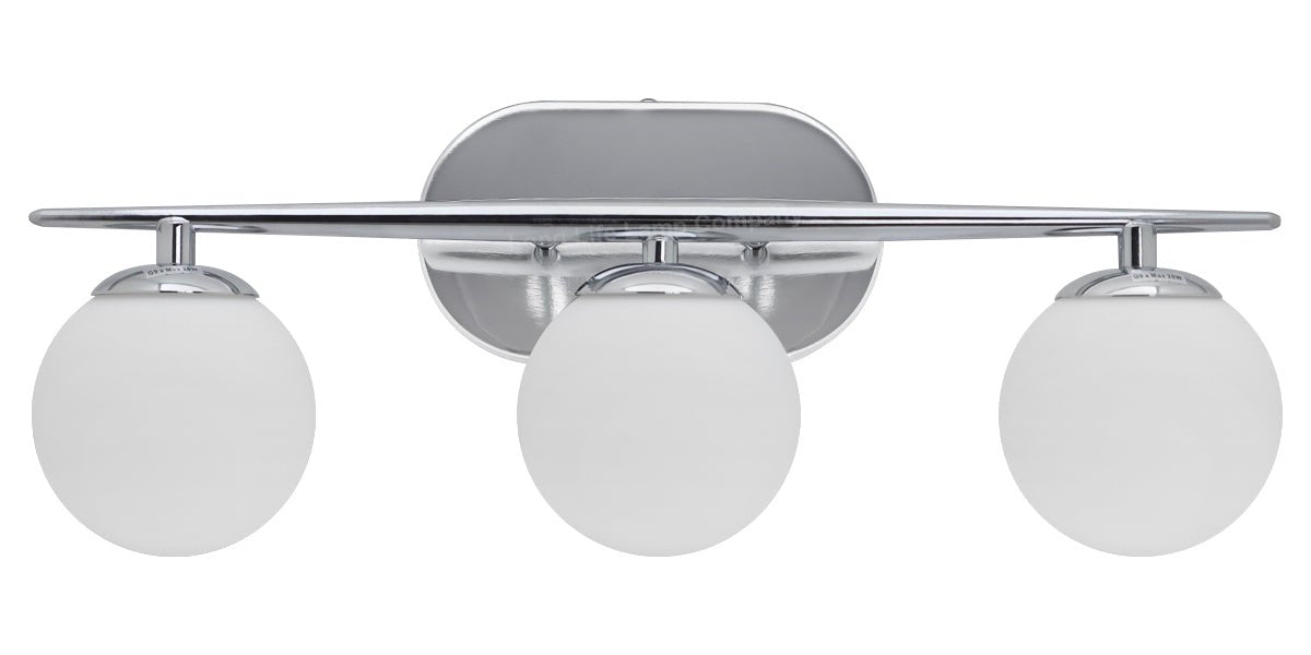 Modern Indoor 3 Frosted Glass Globe Scone Chrome Wall Light With LED G9 Warm White - Energy Light Bulbs - Free delivery on all orders