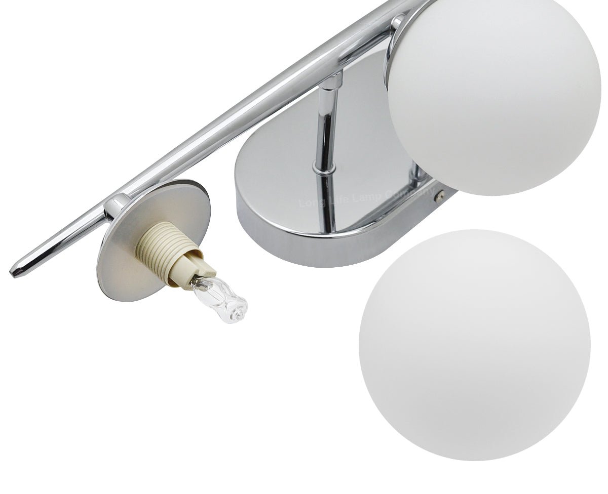 Modern Indoor 3 Frosted Glass Globe Scone Chrome Wall Light With LED G9 Warm White - Energy Light Bulbs - Free delivery on all orders