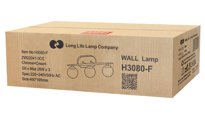 Modern Indoor 3 Frosted Glass Globe Scone Chrome Wall Light With LED G9 Warm White - Energy Light Bulbs - Free delivery on all orders