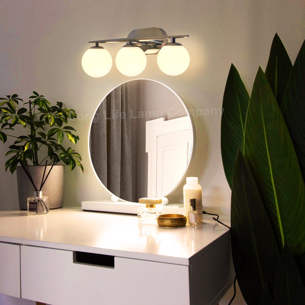 Modern Indoor 3 Frosted Glass Globe Scone Chrome Wall Light With LED G9 Warm White - Energy Light Bulbs - Free delivery on all orders
