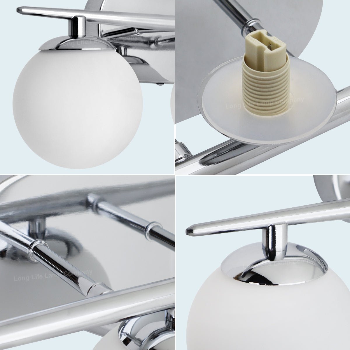 Modern Indoor 3 Frosted Glass Globe Scone Chrome Wall Light With LED G9 Warm White - Energy Light Bulbs - Free delivery on all orders