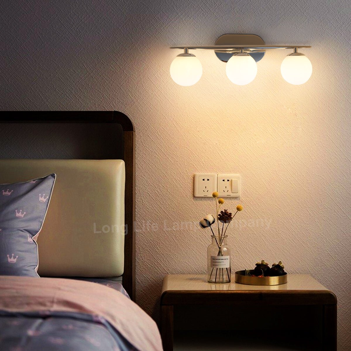 Modern Indoor 3 Frosted Glass Globe Scone Chrome Wall Light With LED G9 Warm White - Energy Light Bulbs - Free delivery on all orders