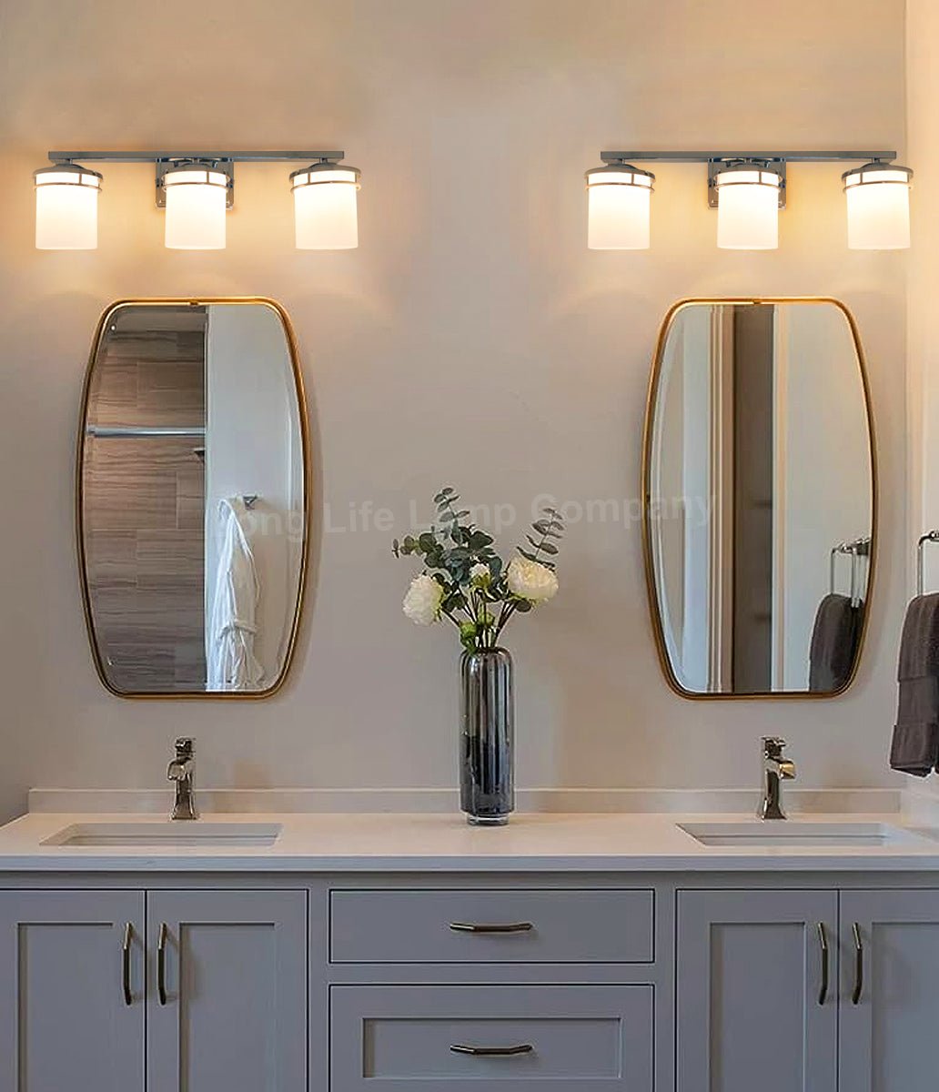 Modern Indoor 3 Frosted Glass Sconce Chrome IP44 Wall Light With LED G9 Warm White - Energy Light Bulbs - Free delivery on all orders