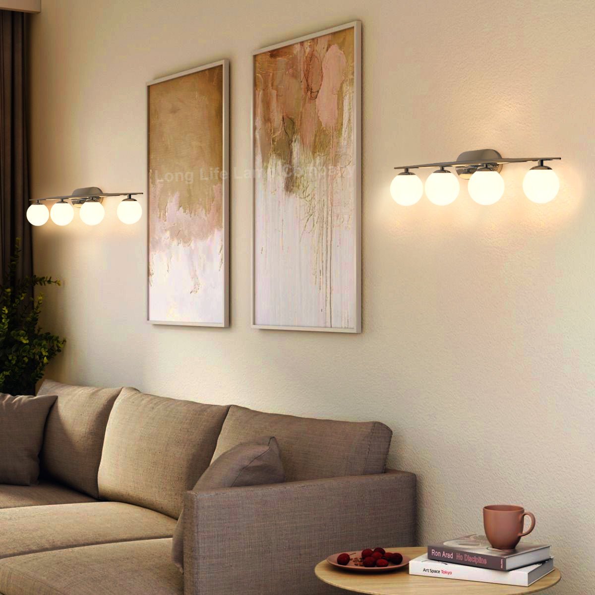 Modern Indoor 4 Frosted Glass Globe Scone Chrome Wall Light With LED G9 Warm White - Energy Light Bulbs - Free delivery on all orders