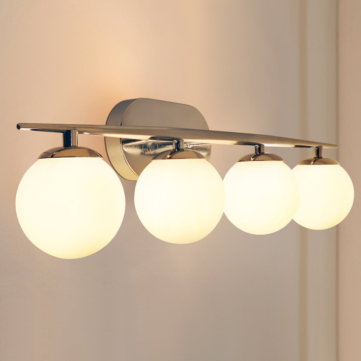 Modern Indoor 4 Frosted Glass Globe Scone Chrome Wall Light With LED G9 Warm White - Energy Light Bulbs - Free delivery on all orders