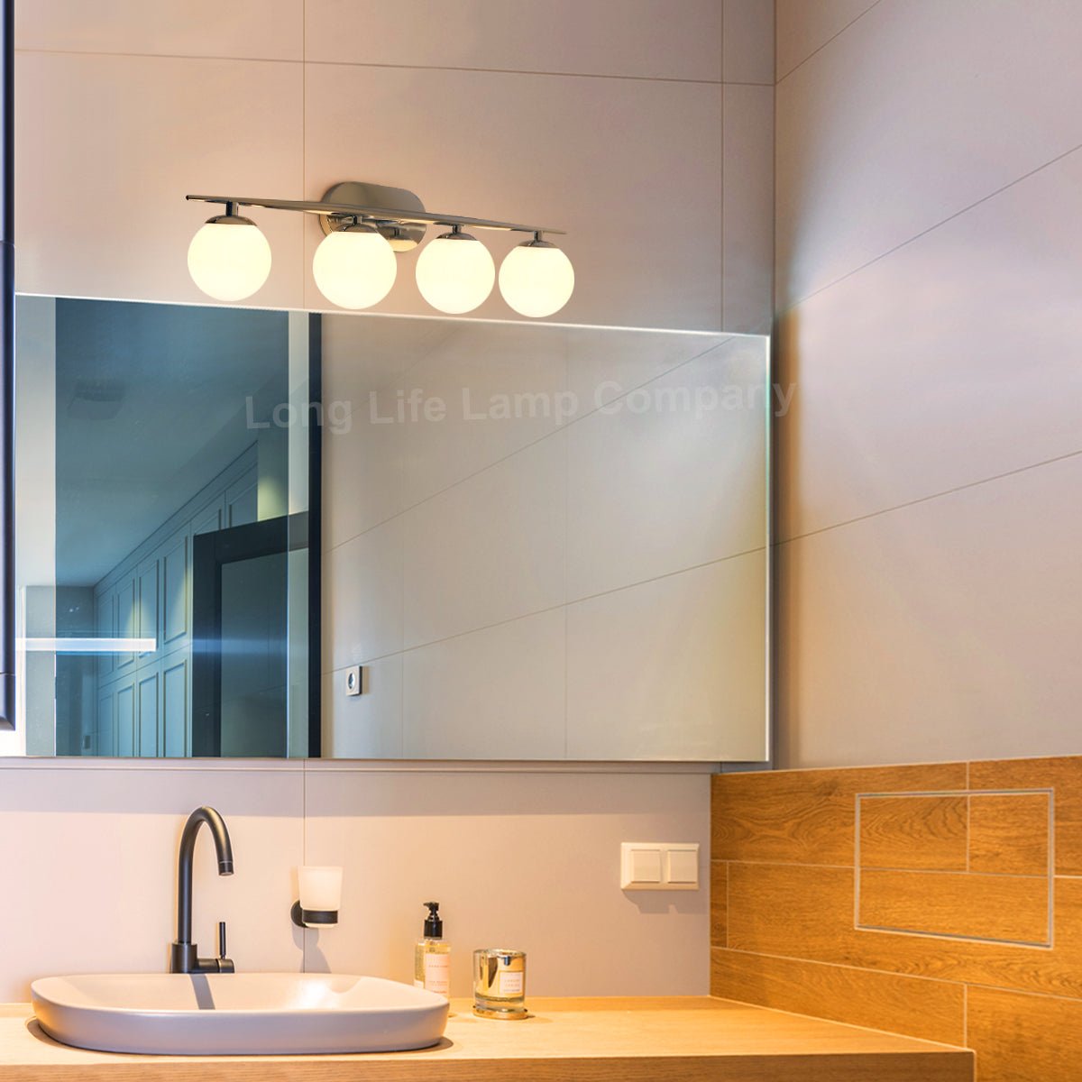 Modern Indoor 4 Frosted Glass Globe Scone Chrome Wall Light With LED G9 Warm White - Energy Light Bulbs - Free delivery on all orders