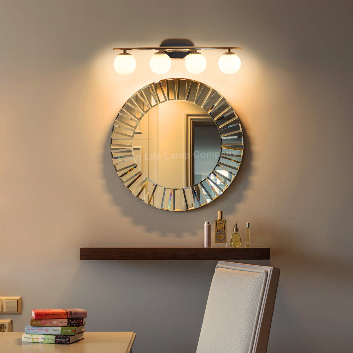 Modern Indoor 4 Frosted Glass Globe Scone Chrome Wall Light With LED G9 Warm White - Energy Light Bulbs - Free delivery on all orders