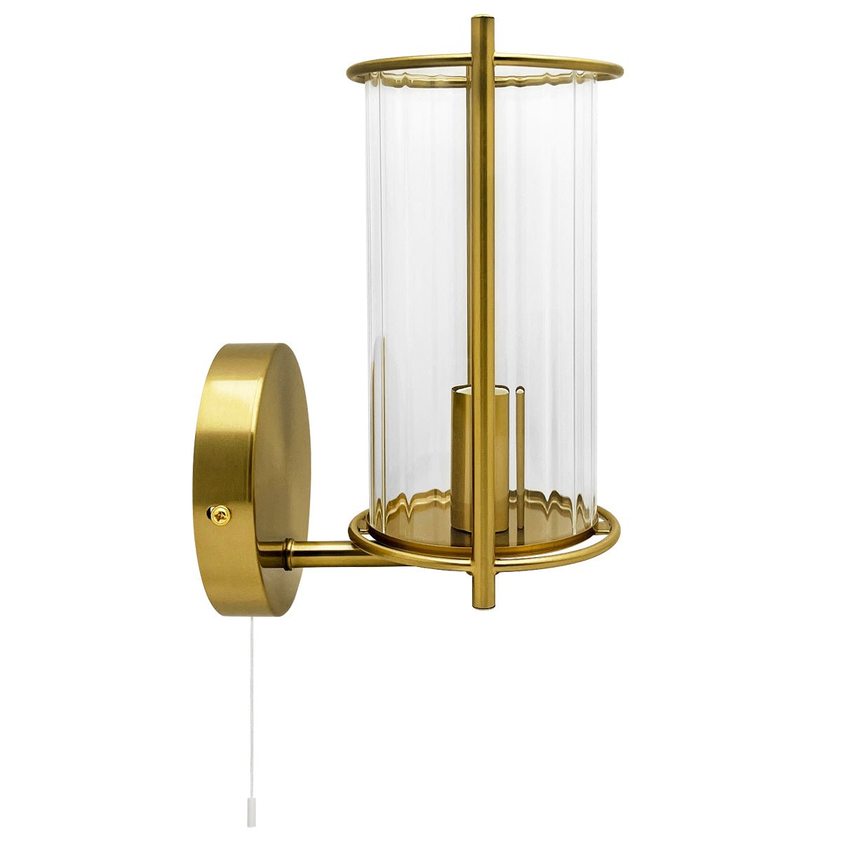 Modern Indoor Brass Clear Ribbed Glass Wall Light with Pull Switch BW19 - Energy Light Bulbs - Free delivery on all orders