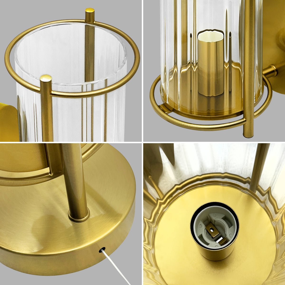 Modern Indoor Brass Clear Ribbed Glass Wall Light with Pull Switch BW19 - Energy Light Bulbs - Free delivery on all orders