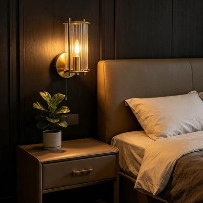 Modern Indoor Brass Clear Ribbed Glass Wall Light with Pull Switch BW19 - Energy Light Bulbs - Free delivery on all orders