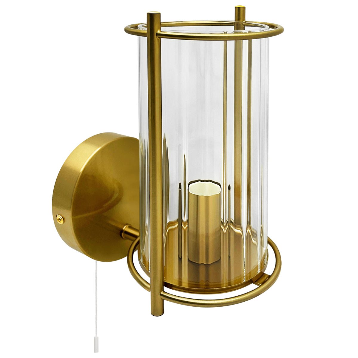 Modern Indoor Brass Clear Ribbed Glass Wall Light with Pull Switch BW19 - Energy Light Bulbs - Free delivery on all orders