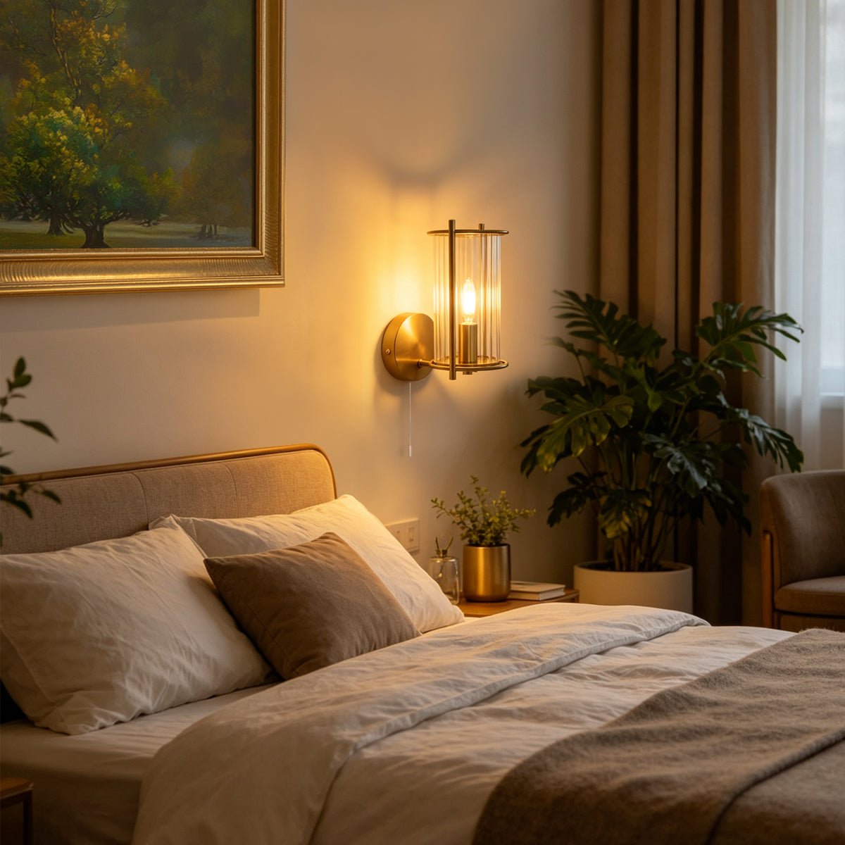 Modern Indoor Brass Clear Ribbed Glass Wall Light with Pull Switch BW19 - Energy Light Bulbs - Free delivery on all orders