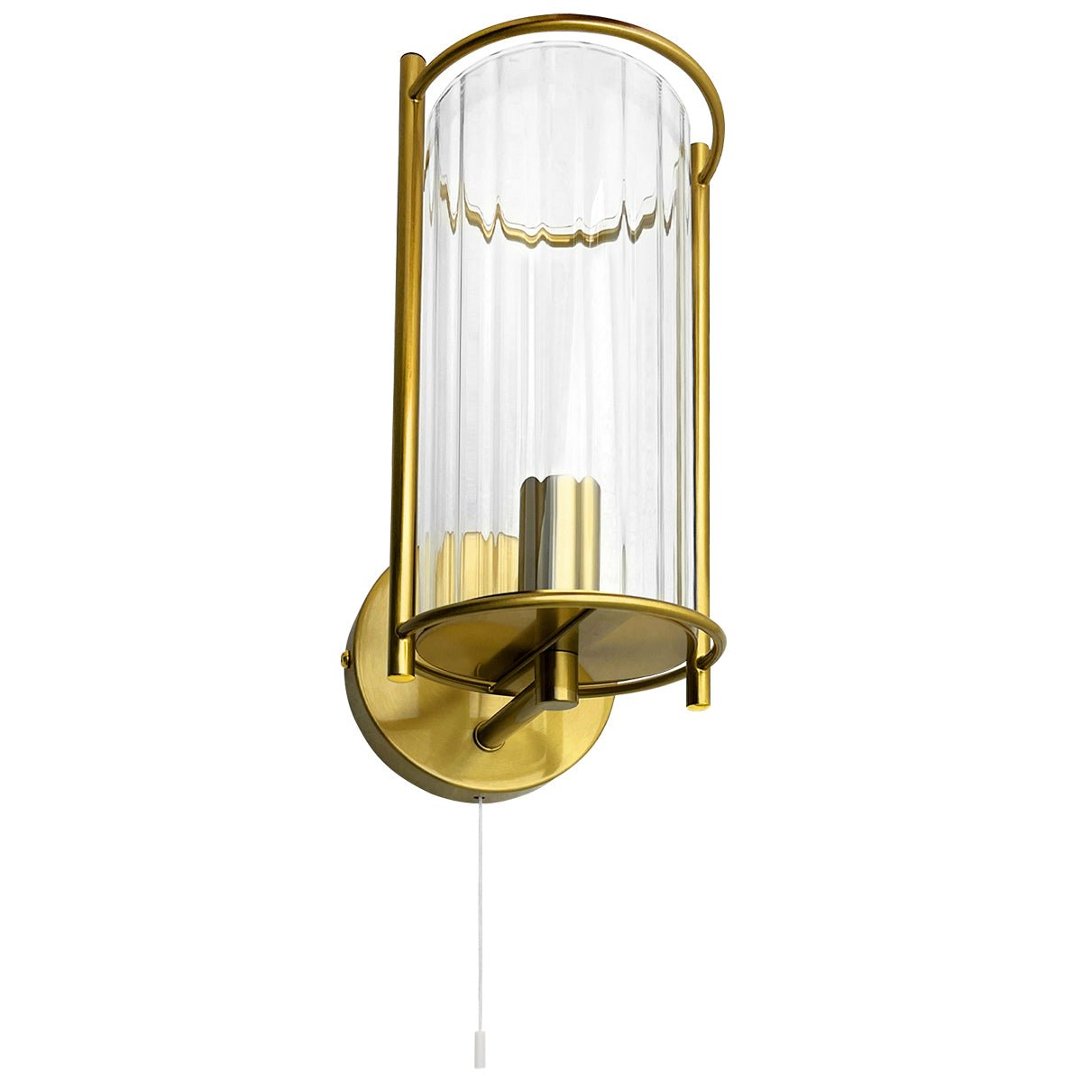 Modern Indoor Brass Clear Ribbed Glass Wall Light with Pull Switch BW19 - Energy Light Bulbs - Free delivery on all orders