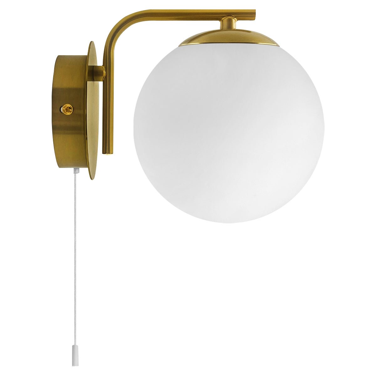 Modern Indoor Brass Frosted Glass Wall Light with Pull Switch - Energy Light Bulbs - Free delivery on all orders