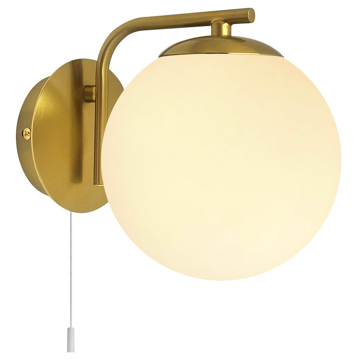 Modern Indoor Brass Frosted Glass Wall Light with Pull Switch - Energy Light Bulbs - Free delivery on all orders