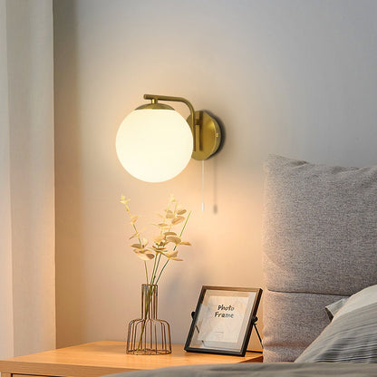 Modern Indoor Brass Frosted Glass Wall Light with Pull Switch - Energy Light Bulbs - Free delivery on all orders