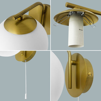 Modern Indoor Brass Frosted Glass Wall Light with Pull Switch - Energy Light Bulbs - Free delivery on all orders