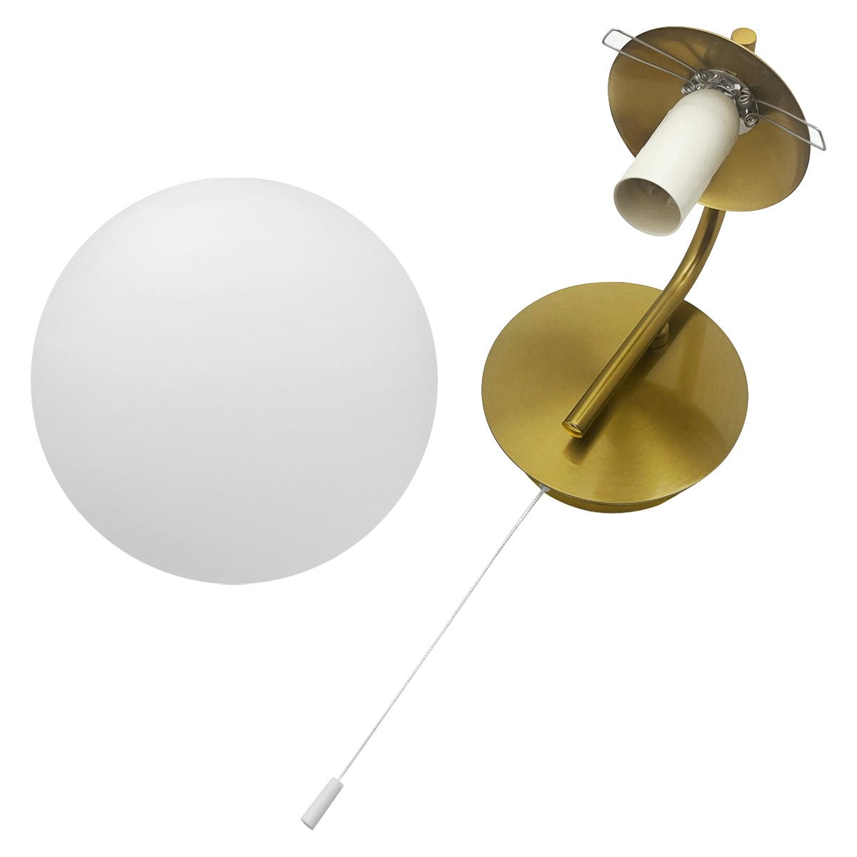 Modern Indoor Brass Frosted Glass Wall Light with Pull Switch - Energy Light Bulbs - Free delivery on all orders