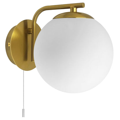 Modern Indoor Brass Frosted Glass Wall Light with Pull Switch - Energy Light Bulbs - Free delivery on all orders