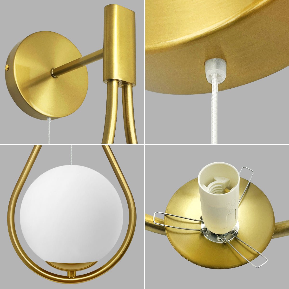 Modern Indoor Brass Frosted Glass Wall Light with Pull Switch BW17 - Energy Light Bulbs - Free delivery on all orders